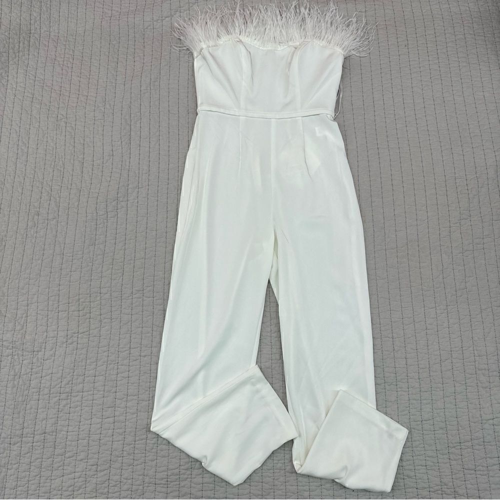 Mac Duggal Strapless Jumpsuit With Feather Trim Size 6 NWT Retail $398 - Picture 13 of 16